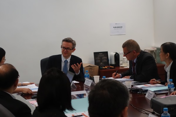 Dean Simon Chesterman, NUS Law, delivering his Welcome Address. Seated to the Deans left is Professor Graeme Austin, Victoria University of Wellington/Melbourne University and co-Editor of the volume on International Intellectual Property & the ASEAN Way: Pathways to Interoperability to be published by Cambridge University Press.